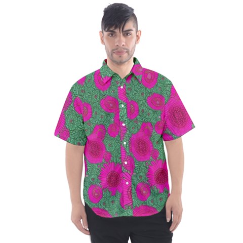 Mid Century Retro Floral 1970s 1960s Pattern 97 Men s Short Sleeve Shirt by violetheavensky