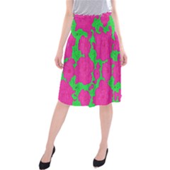 Mid Century Retro Floral 1970s 1960s Pattern 98 Midi Beach Skirt by violetheavensky