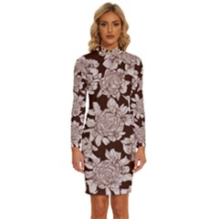 Mid Century Retro Floral 1970s 1960s Pattern 106 Long Sleeve Shirt Collar Bodycon Dress by violetheavensky