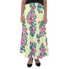 Retro 1880s Flowers Pattern 8 Flared Maxi Skirt by violetheavensky