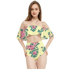 Retro 1880s Flowers Pattern 8 Halter Flowy Bikini Set  by violetheavensky