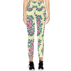 Retro 1880s Flowers Pattern 8 Pocket Leggings  by violetheavensky