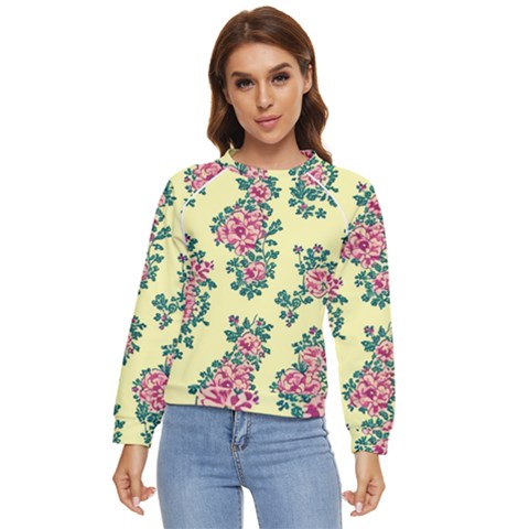 Retro 1880s Flowers Pattern 8 Women s Long Sleeve Raglan T-shirt by violetheavensky