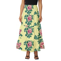 Retro 1880s Flowers Pattern 8 Tiered Ruffle Maxi Skirt by violetheavensky
