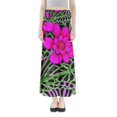 Mid Century Retro Floral 1970s 1960s Pattern 99 Full Length Maxi Skirt by violetheavensky