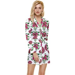 Retro 1880s Flowers Pattern 2 Long Sleeve Satin Robe by violetheavensky