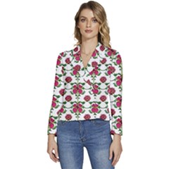Retro 1880s Flowers Pattern 2 Women s Long Sleeve Revers Collar Cropped Jacket by violetheavensky