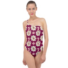 Retro 1880s Flowers Pattern Classic One Shoulder Swimsuit by violetheavensky