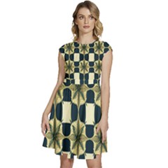 Royal Fractal Pattern Cap Sleeve High Waist Dress by violetheavensky