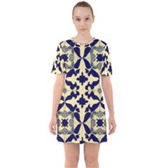 Royal Fractal Pattern 3 Sixties Short Sleeve Mini Dress by violetheavensky