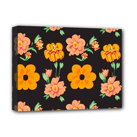 Retro 40s 50s Flowers Pattern Halloween 3 Deluxe Canvas 16  X 12  (stretched)  by violetheavensky