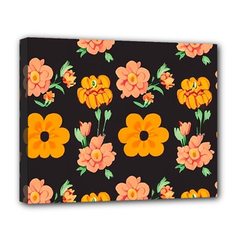 Retro 40s 50s Flowers Pattern Halloween 3 Deluxe Canvas 20  X 16  (stretched) by violetheavensky