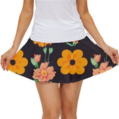 Retro 40s 50s Flowers Pattern Halloween 3 Women s Skort by violetheavensky