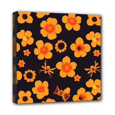 Retro 40s 50s Flowers Pattern Halloween Mini Canvas 8  X 8  (stretched) by violetheavensky