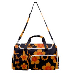 Retro 40s 50s Flowers Pattern Halloween Sports Gym Duffle Bag With Shoe Compartment by violetheavensky