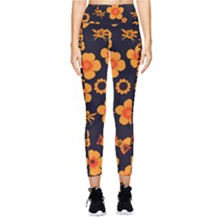 Retro 40s 50s Flowers Pattern Halloween Pocket Leggings  by violetheavensky