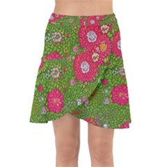 Mid Century Retro Floral 1970s 1960s Pattern 88 Wrap Front Skirt by violetheavensky