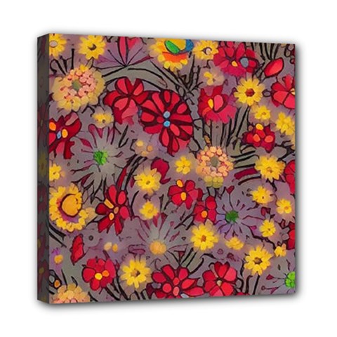Mid Century Retro Floral 1970s 1960s Pattern 90 Mini Canvas 8  X 8  (stretched) by violetheavensky