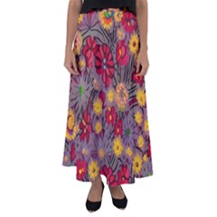 Mid Century Retro Floral 1970s 1960s Pattern 90 Flared Maxi Skirt by violetheavensky