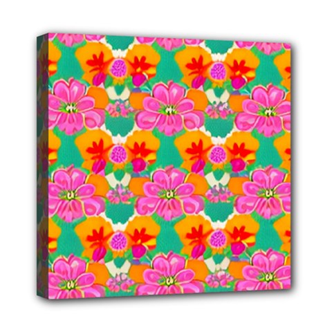 Retro 40s 50s Mexico Flowers Pattern Mini Canvas 8  X 8  (stretched) by violetheavensky
