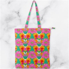 Retro 40s 50s Mexico Flowers Pattern Double Zip Up Tote Bag by violetheavensky