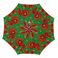 Mid Century Retro Floral 1970s 1960s Pattern 89 Automatic Folding Umbrella With Case (medium) by violetheavensky