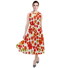 Mid Century Retro Floral 1970s 1960s Pattern 92 Round Neck Boho Dress by violetheavensky