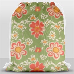 Retro 40s 50s Mexico Flowers Pattern 3 Drawstring Bag (large) by violetheavensky