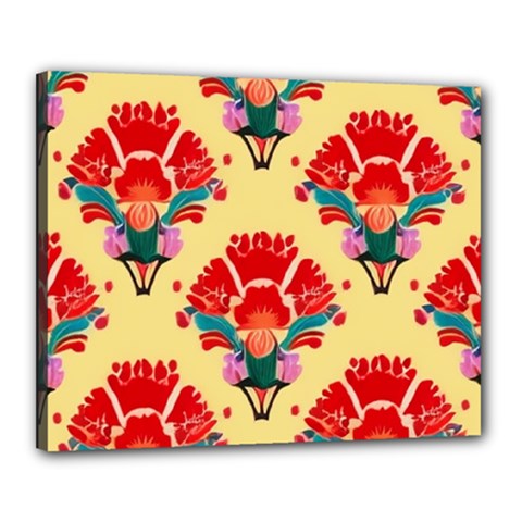 Retro 40s 50s Mexico Flowers Pattern 4 Canvas 20  X 16  (stretched) by violetheavensky