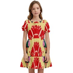 Retro 40s 50s Mexico Flowers Pattern 4 Kids  Puff Sleeved Dress by violetheavensky