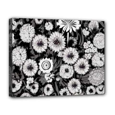 Mid Century Retro Floral 1970s 1960s Pattern 87 Mid Century Retro Floral 1970s 1960s Pattern 86 Canvas 14  X 11  (stretched) by violetheavensky