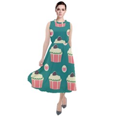 Retro 40s 50s Cupcake Pattern 2 Round Neck Boho Dress by violetheavensky