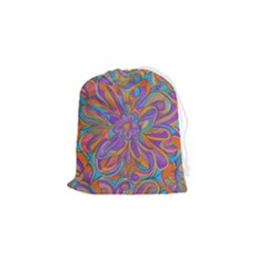 Mid Century Retro Floral 1970s 1960s Pattern 75 Drawstring Pouch (small) by violetheavensky