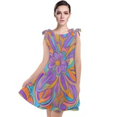 Mid Century Retro Floral 1970s 1960s Pattern 75 Tie Up Tunic Dress by violetheavensky