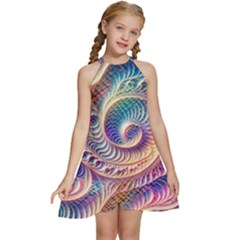 Abstract Fractal Art Swirl Pattern Kids  Halter Collar Waist Tie Chiffon Dress by Salmanaz77