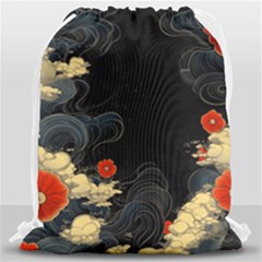 Korean Art Flowers Asian Pattern Drawstring Bag (large) by Sabxi