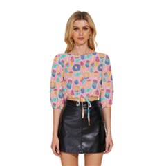 Ice Cream Donut Sweets Candie Mid Sleeve Drawstring Hem Top by Apenda