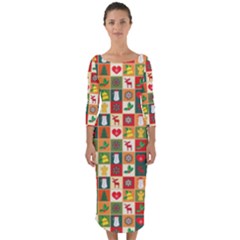 Template Christmas Pattern Quarter Sleeve Midi Bodycon Dress by Proyonanggan