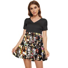 Jesus Christ Modern Halftone Pattern Tiered Short Sleeve Babydoll Dress by snek
