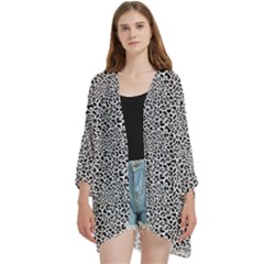 Black White Leopard Open Front 3/4 Sleeve Batwing Chiffon Cardigan Kimono by DinkovaArt