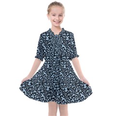 Blue Giraffe Pattern Kids  All Frills Chiffon Dress by DinkovaArt