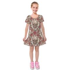 Skull And Roses Flowee Flora Floral Patterns Pattern Kids  Short Sleeve Velvet Dress by Tsamara