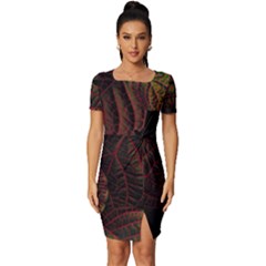 Leaves Plant Contrast Carved Nature Fitted Knot Split End Bodycon Dress by Tsamara