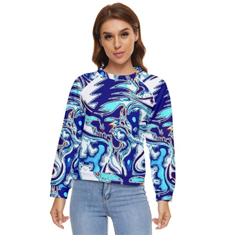 Trippy Dippy Bears Blue Dancing Greatful Dead Skull Steal Your Face Women s Long Sleeve Raglan T-shirt by Salmanaz77