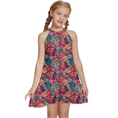 Red Flowers 2 Kids  Halter Collar Waist Tie Chiffon Dress by DinkovaArt