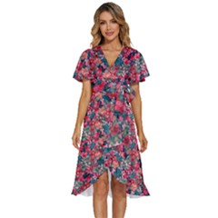 Red Flowers 2 Women s Kimono Wrap Satin Dress by DinkovaArt