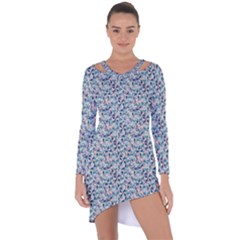 Blue Leaves (2) Asymmetric Cut-out Shift Dress by DinkovaArt