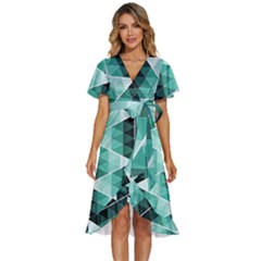 Triangles Pyramid Geometric Pattern Women s Kimono Wrap Satin Dress by Sabxi