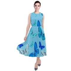 Butterflies Insect Pattern Nature Round Neck Boho Dress by Sabxi
