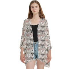 Cute Animals Open Front 3/4 Sleeve Batwing Chiffon Cardigan Kimono by DinkovaArt